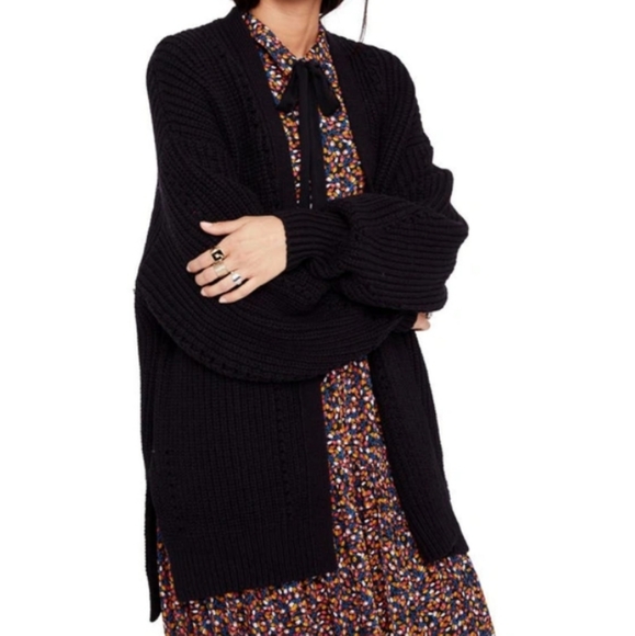 Free People Nightingale Cardi Open Front Oversized Slouchy Fit Black Sm & Lg NWT - Picture 11 of 15